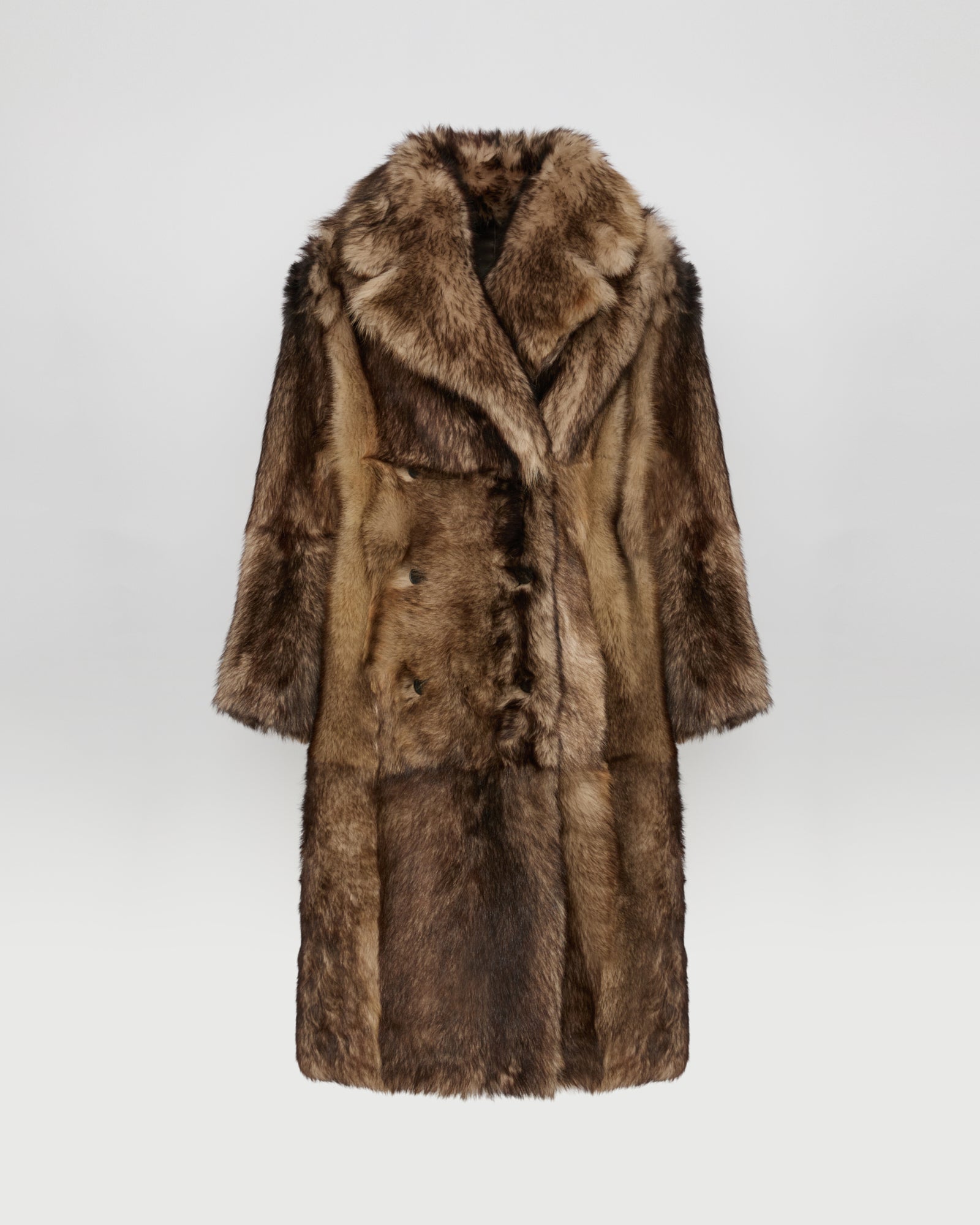 Reversible Long Shearling Coat - Brown - Yves Salomon