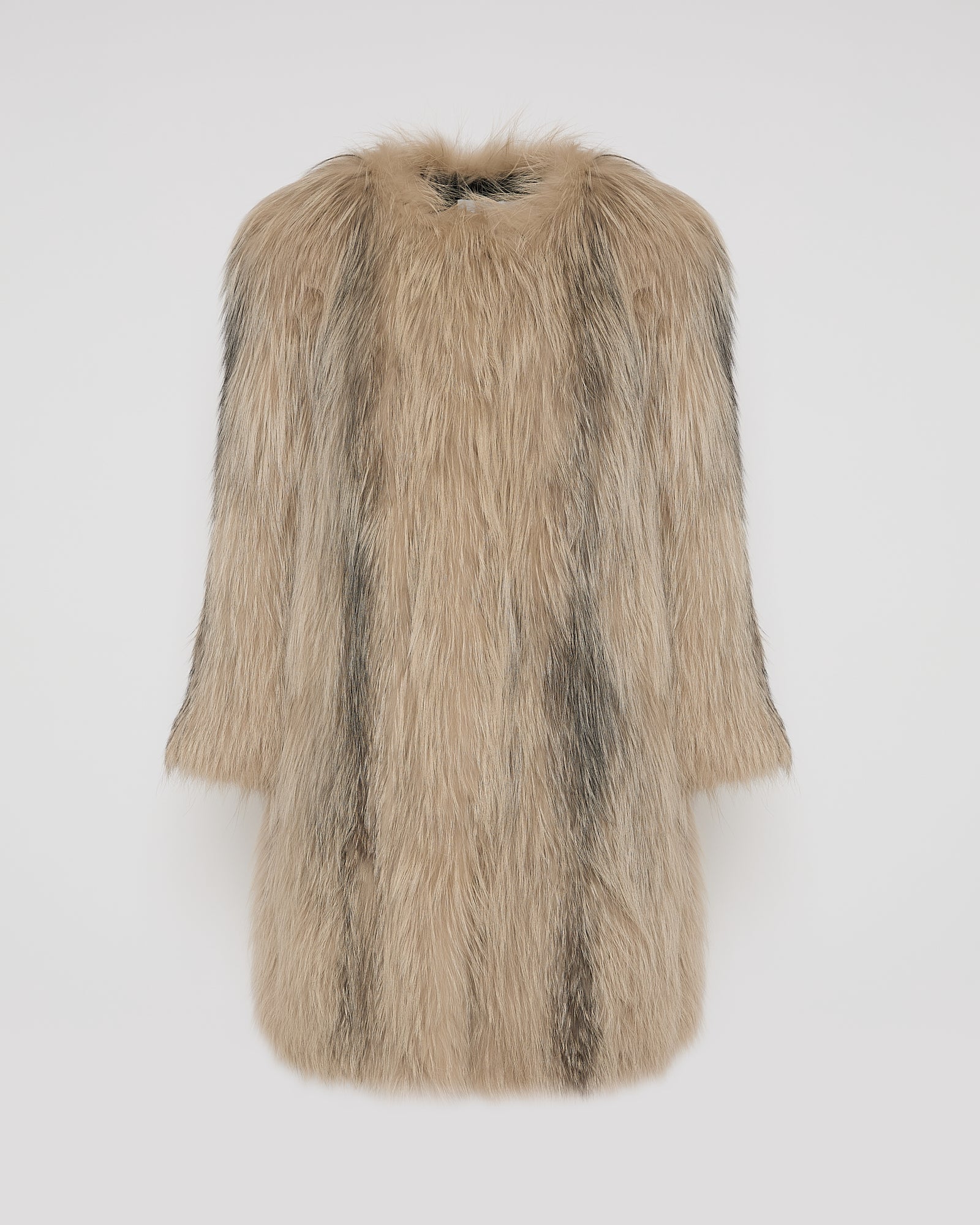 Winter sale -Long jacket in knitted fox fur-beige – Yves Salomon