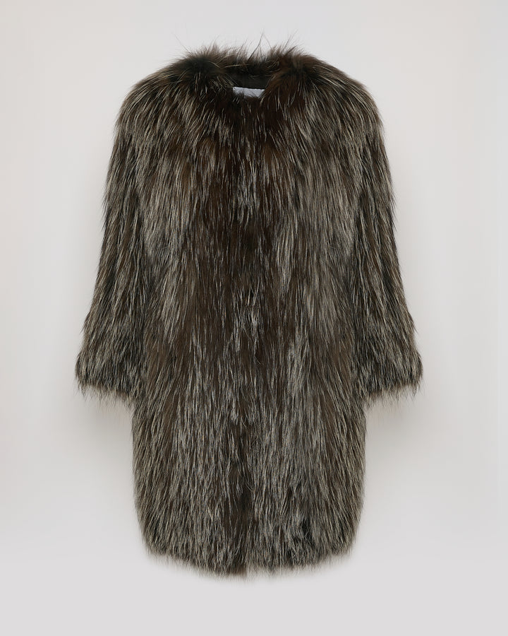 Long jacket in knitted fox fur
