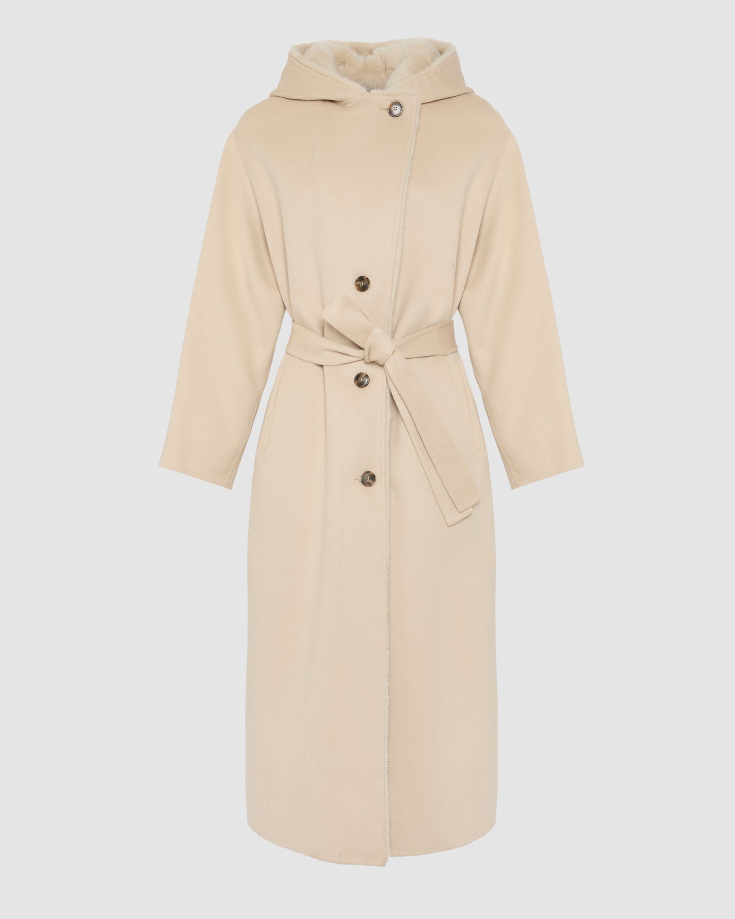 Long double face cashmere wool coat with Mink fur