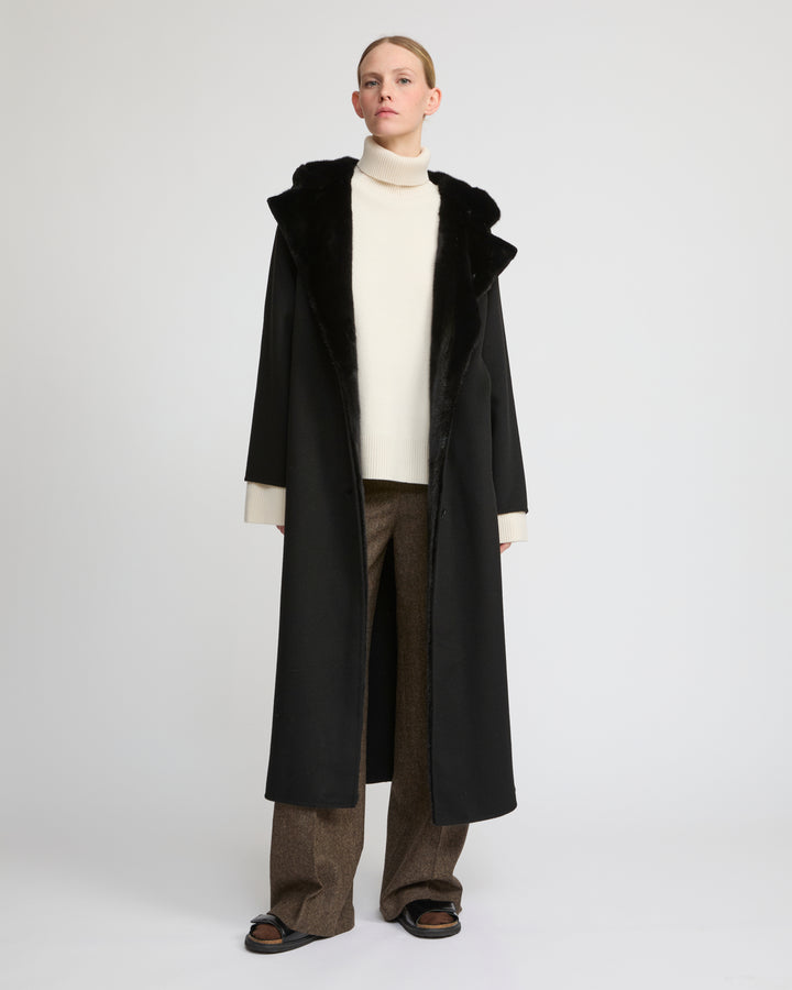 Long double face cashmere wool coat with Mink fur 