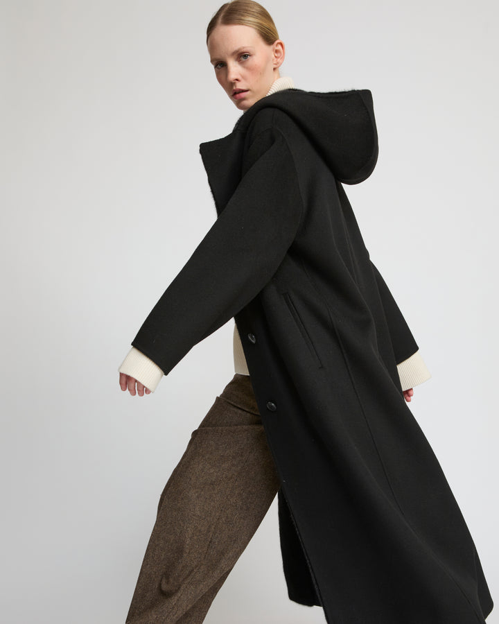 Long double face cashmere wool coat with Mink fur 