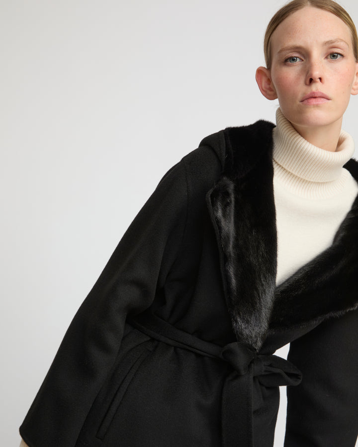 Long double face cashmere wool coat with Mink fur 