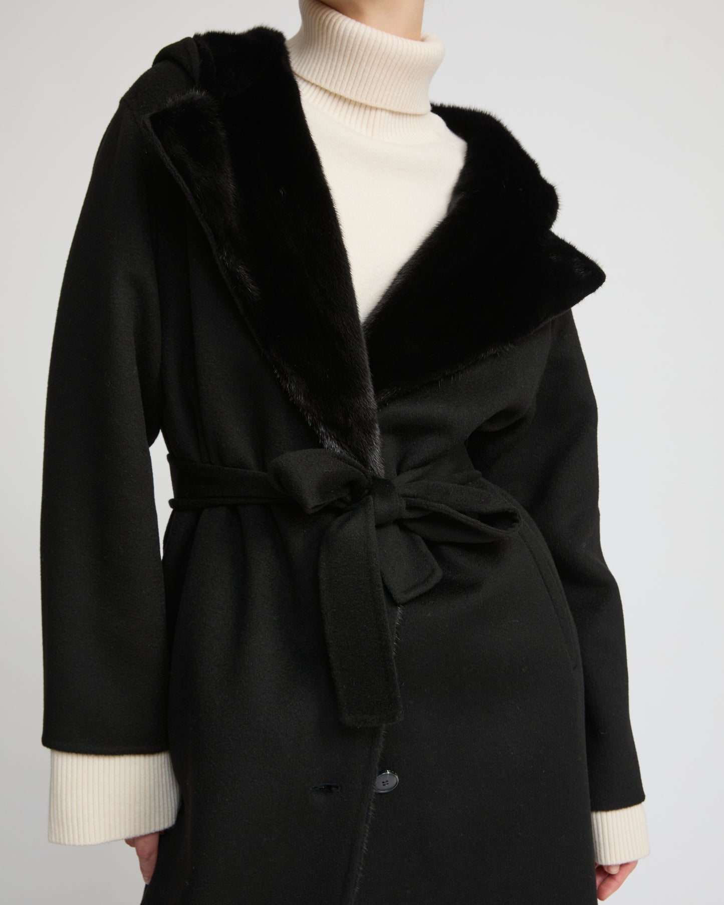 Long double face cashmere wool coat with Mink fur 