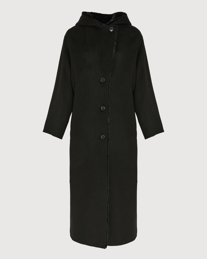 Long double face cashmere wool coat with Mink fur 