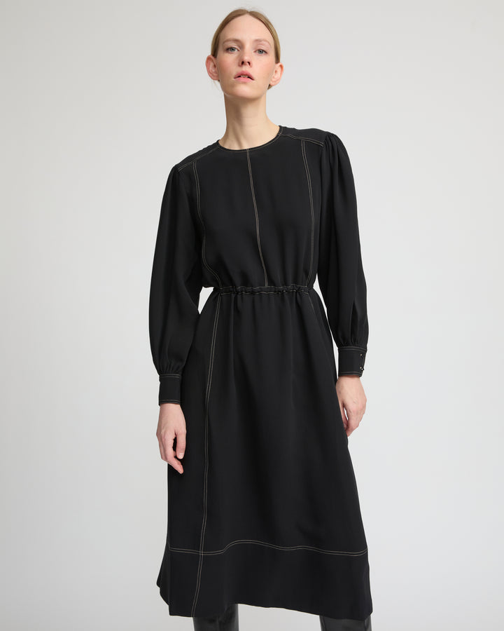 Drawstring dress in silk crepe