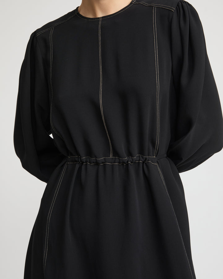 Drawstring dress in silk crepe