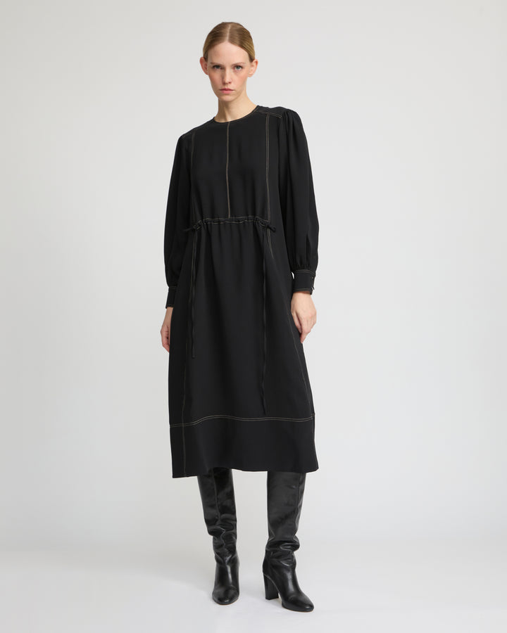 Drawstring dress in silk crepe