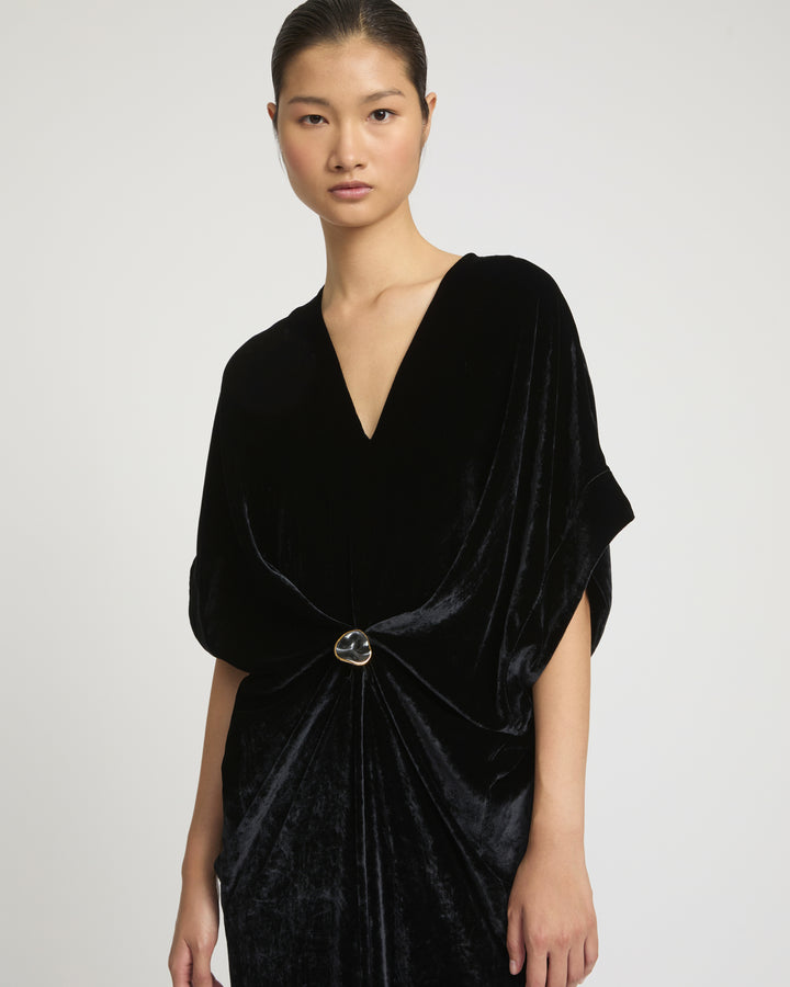 Flowing velvet draped dress