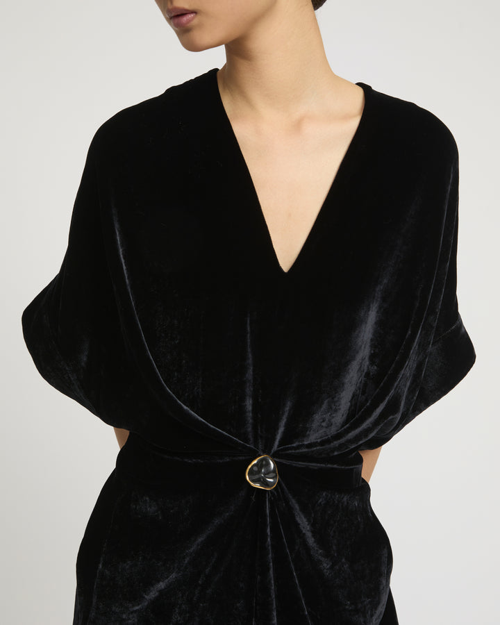 Flowing velvet draped dress
