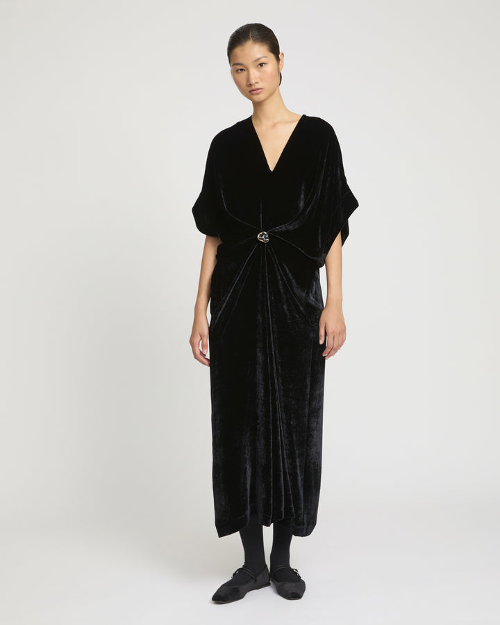 Flowing velvet draped dress