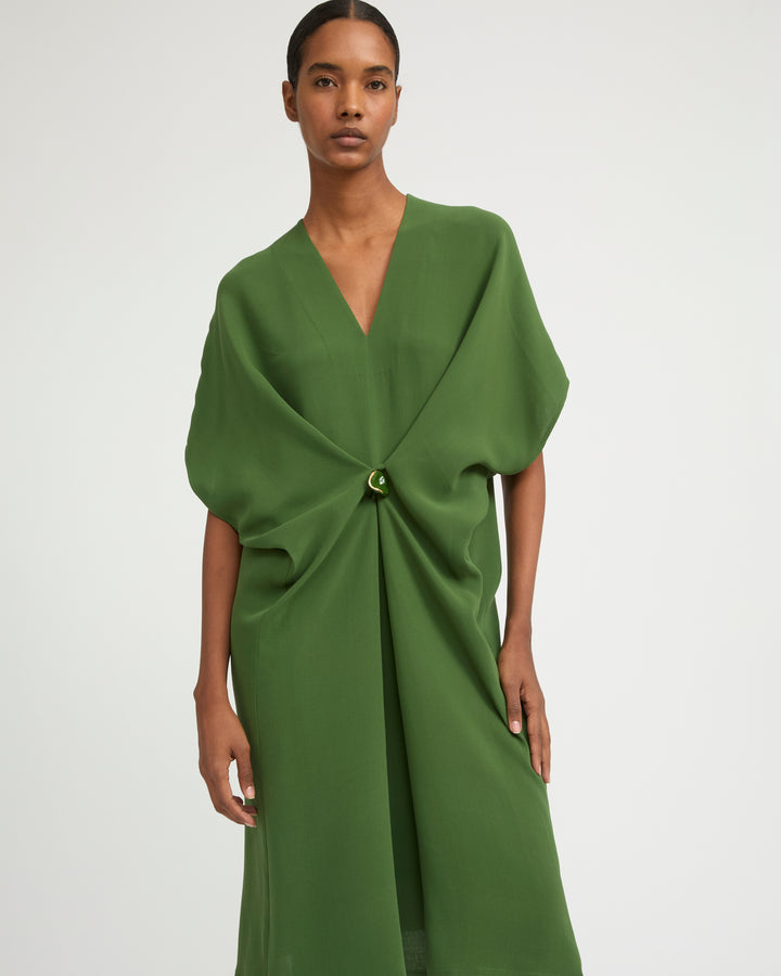 Draped dress in silk crepe