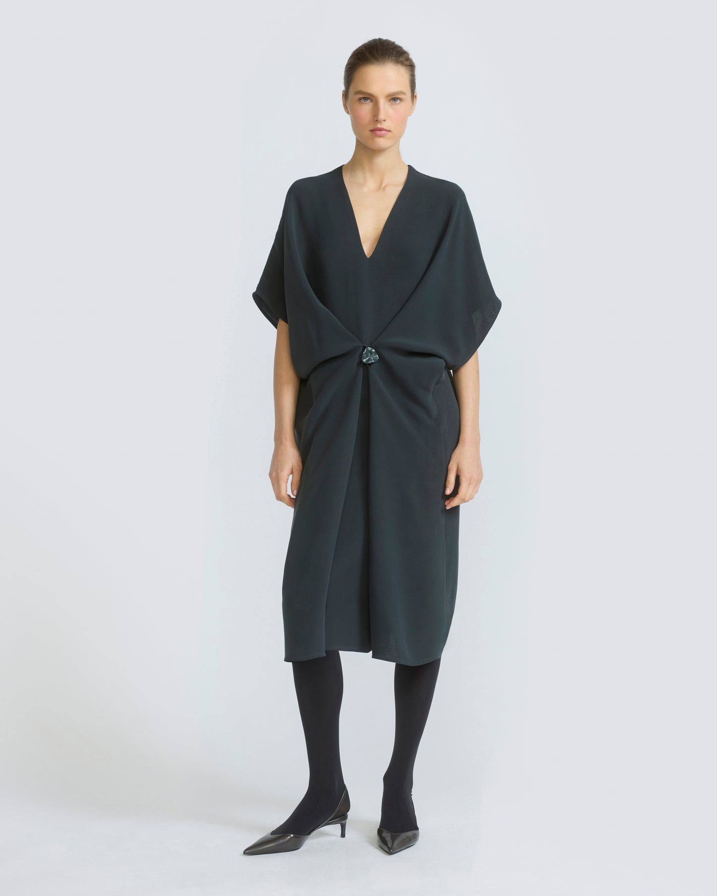 Draped dress in silk crepe