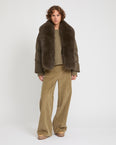 Short down jacket with large detachable fox fur collar