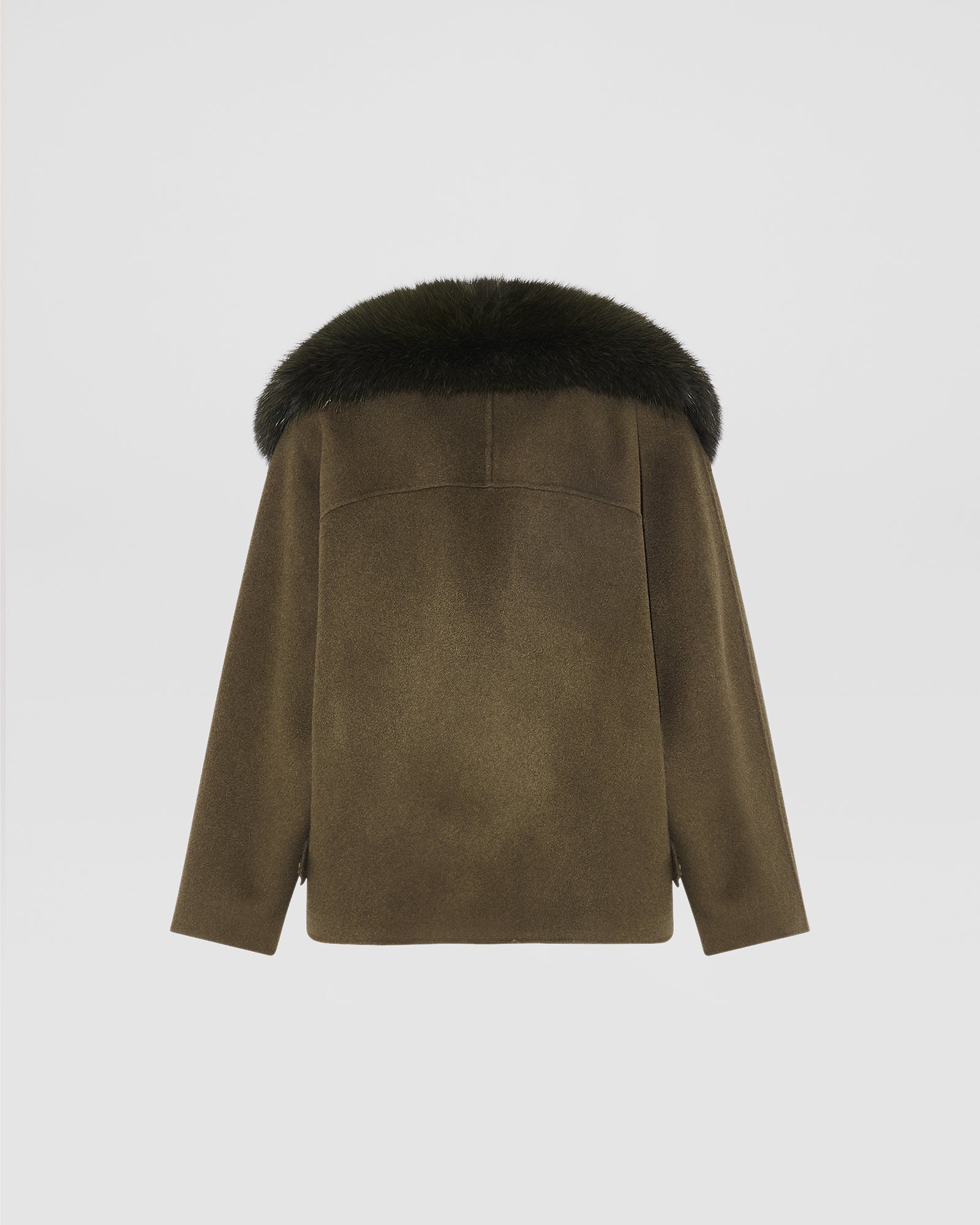 Veste caban en lainage cachemire et col amovible en fourrure de renard -Yves Salomon