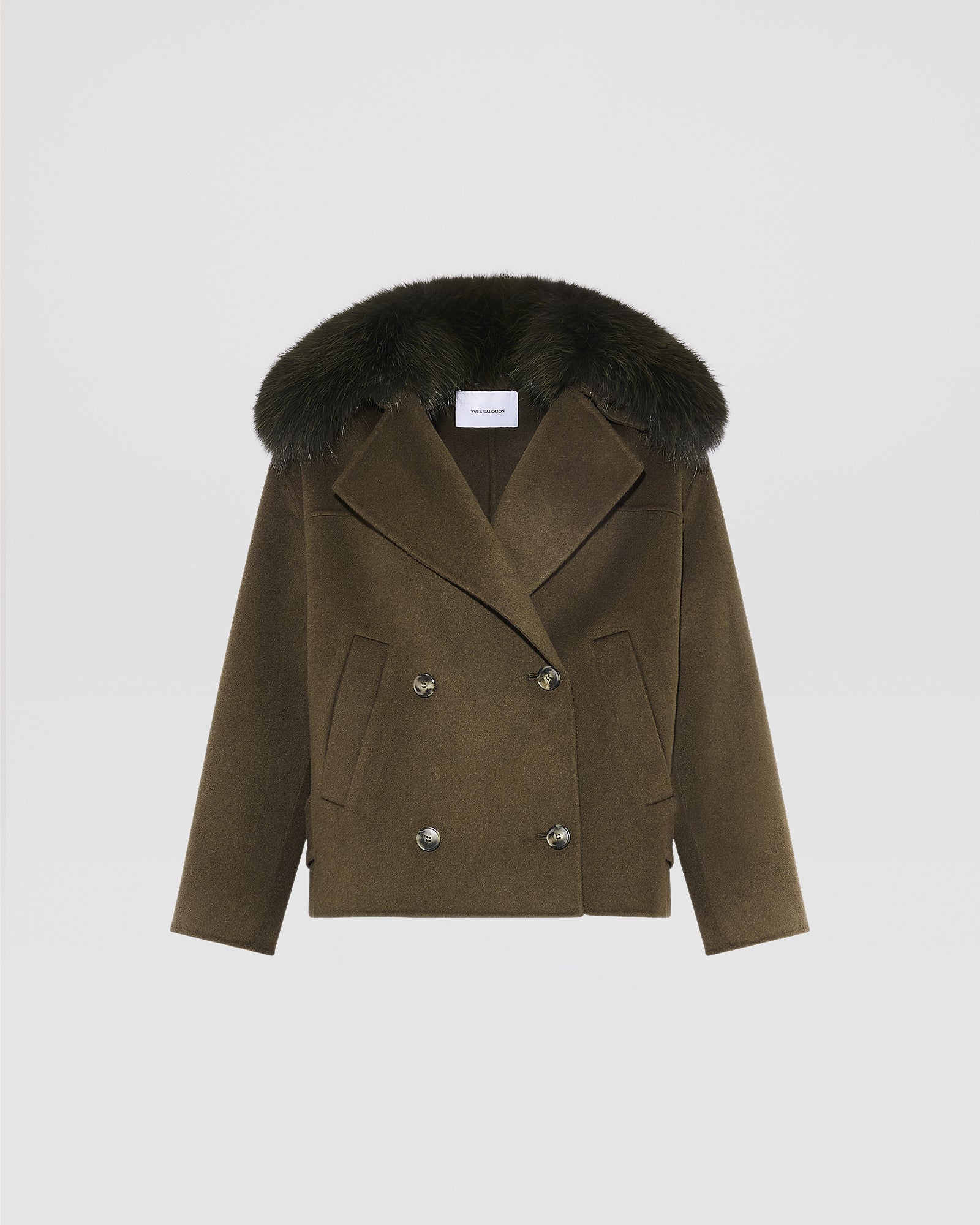 Veste caban en lainage cachemire et col amovible en fourrure de renard -Yves Salomon