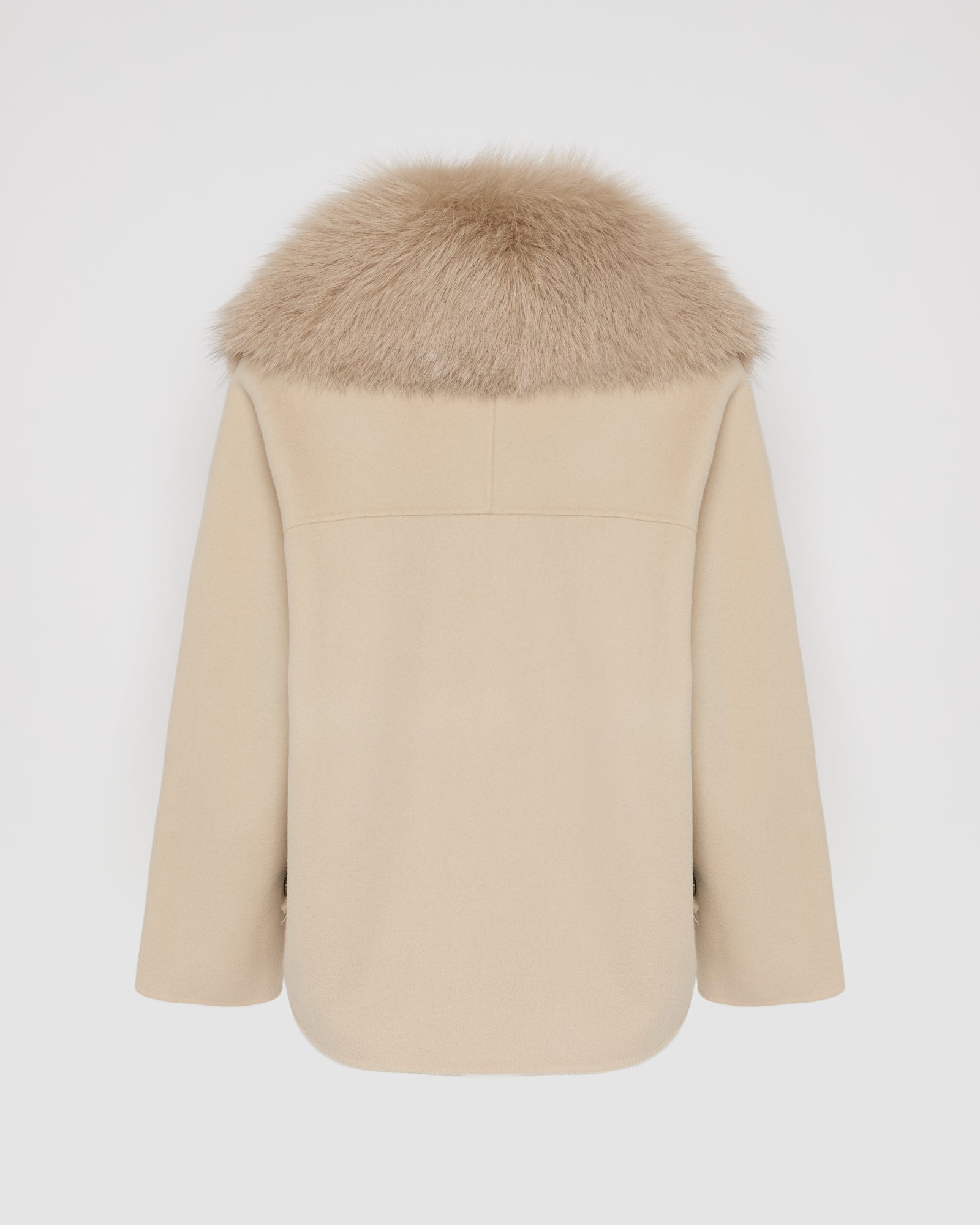 Cashmere-blend pea jacket with fox fur collar - Beige - Yves Salomon