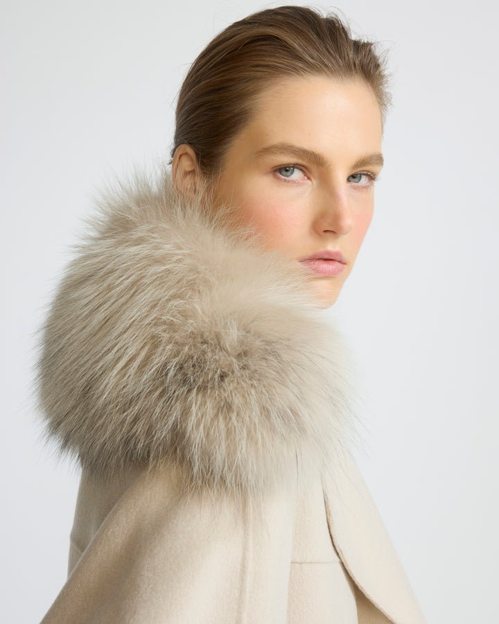 Veste caban en lainage cachemire et col amovible en fourrure de renard