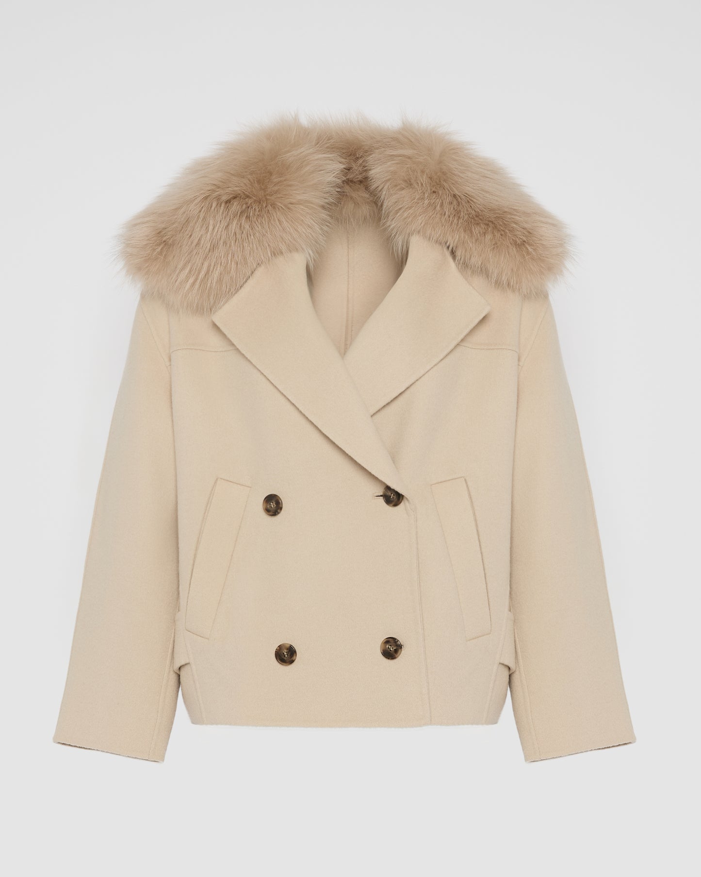 Cashmere-blend pea jacket with removable fox fur collar
