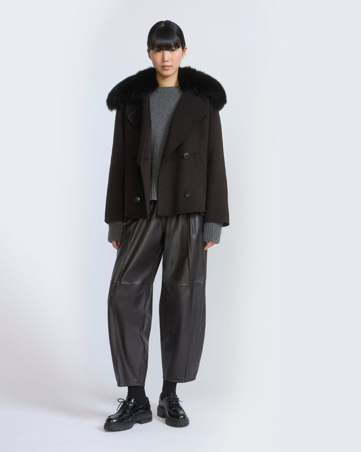 Veste caban en lainage cachemire et col amovible en fourrure de renard