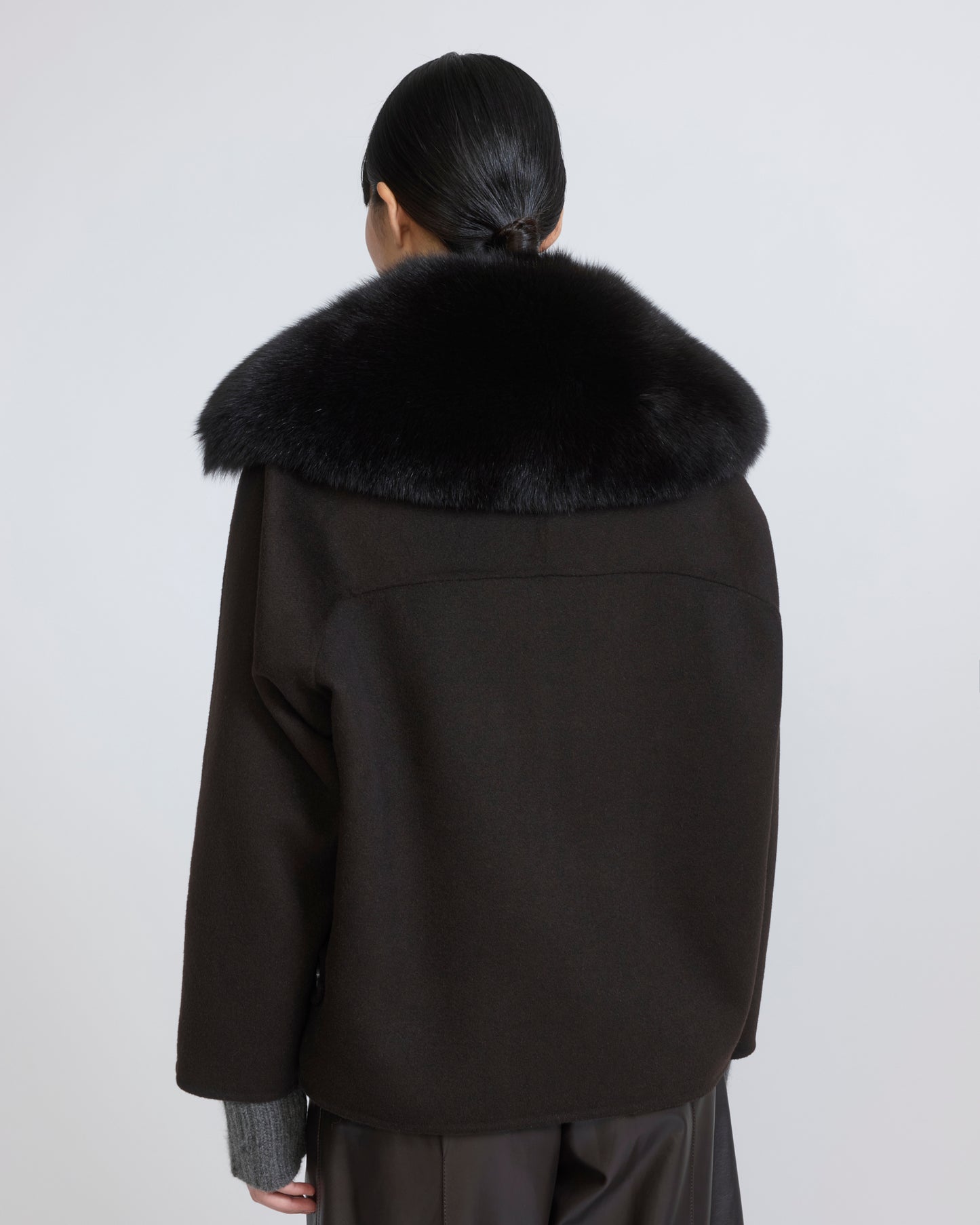 Cashmere-blend pea jacket with removable fox fur collar