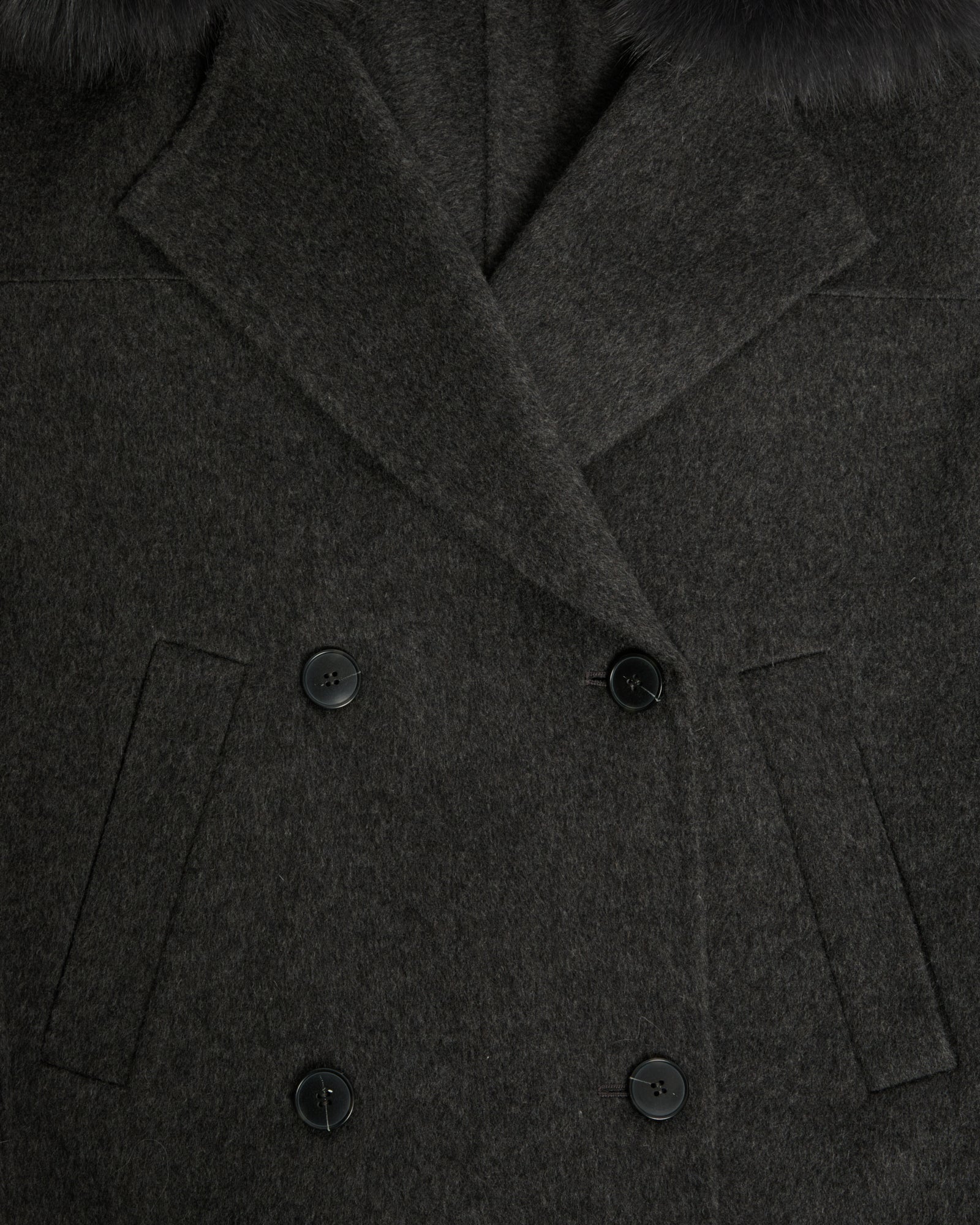 Cashmere-blend pea jacket with fox fur collar - Gray - Yves Salomon