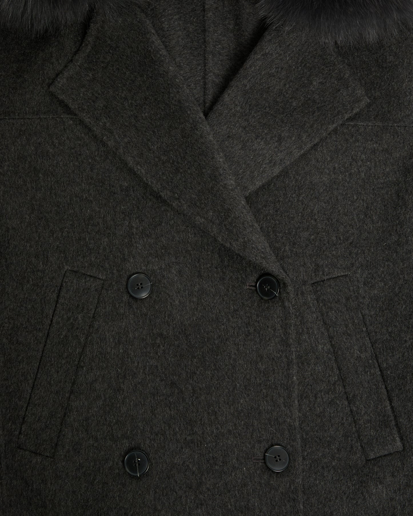 Cashmere-blend pea jacket with removable fox fur collar