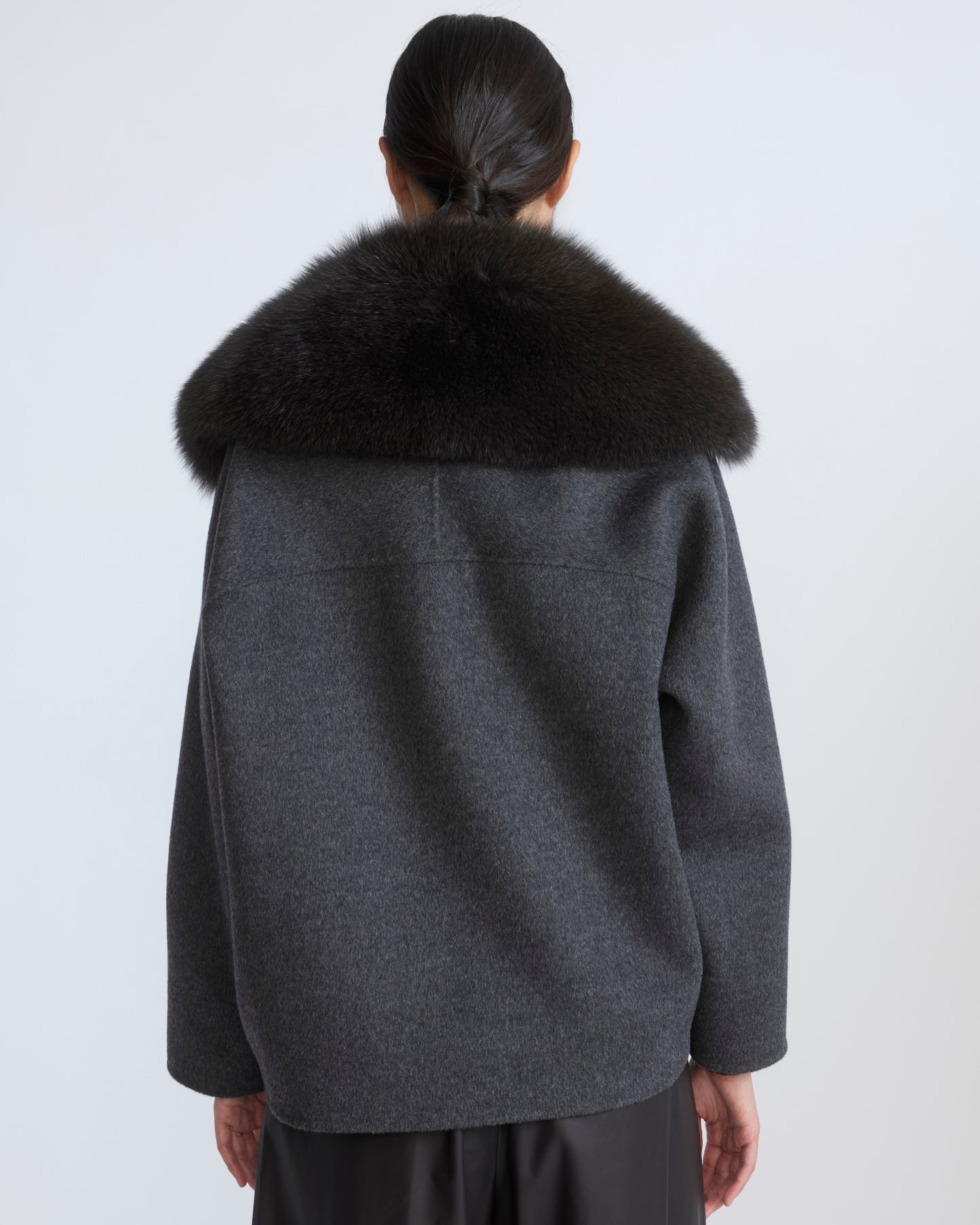 Cashmere-blend pea jacket with removable fox fur collar