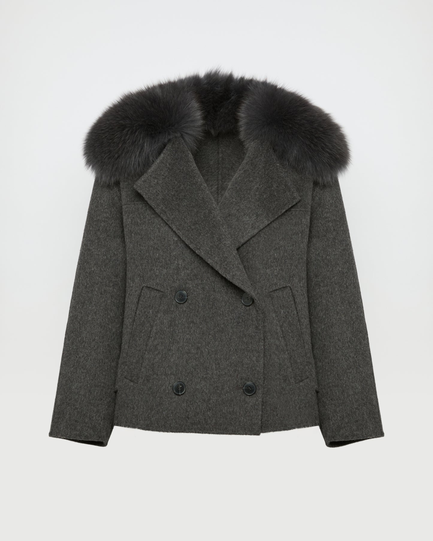 Cashmere-blend pea jacket with removable fox fur collar