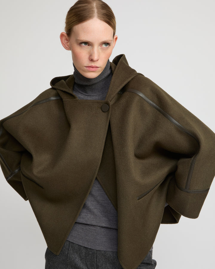 Double-sided cashmere-blend hooded jacket