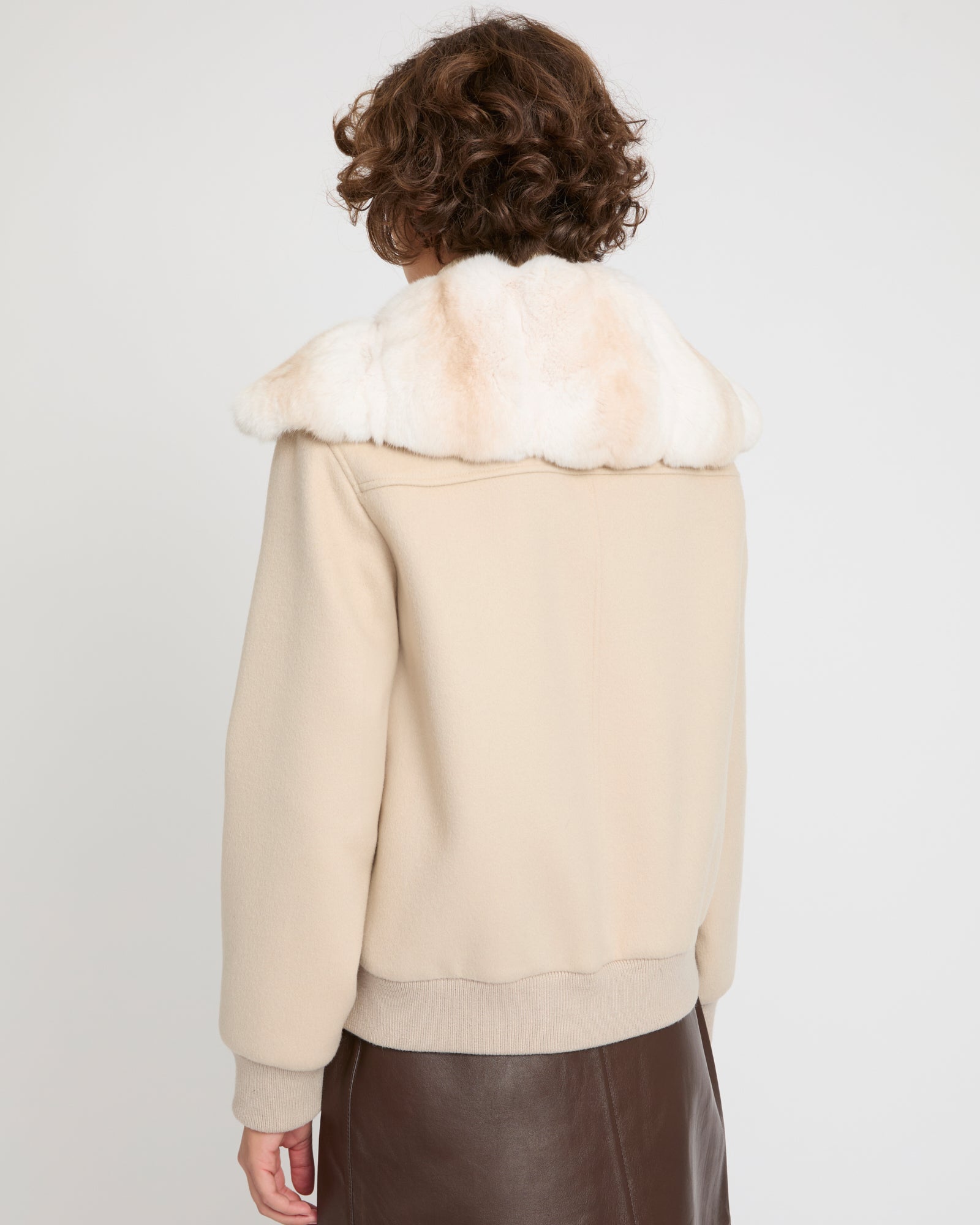 Cashmere-blend cropped blouson with detachable chinchilla fur