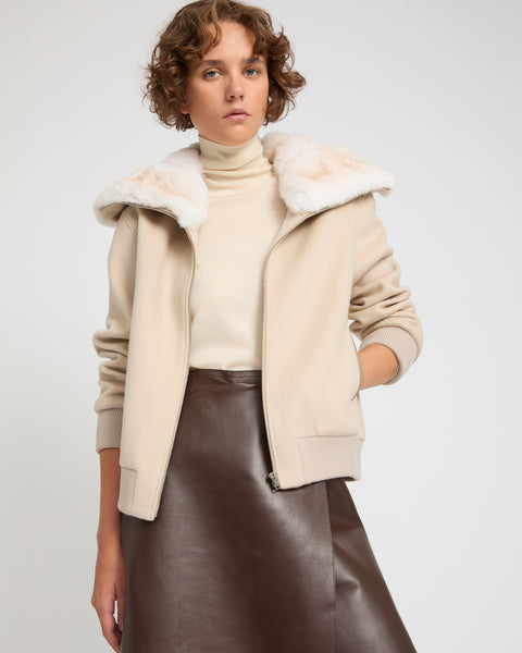 Cashmere-blend cropped blouson with detachable chinchilla