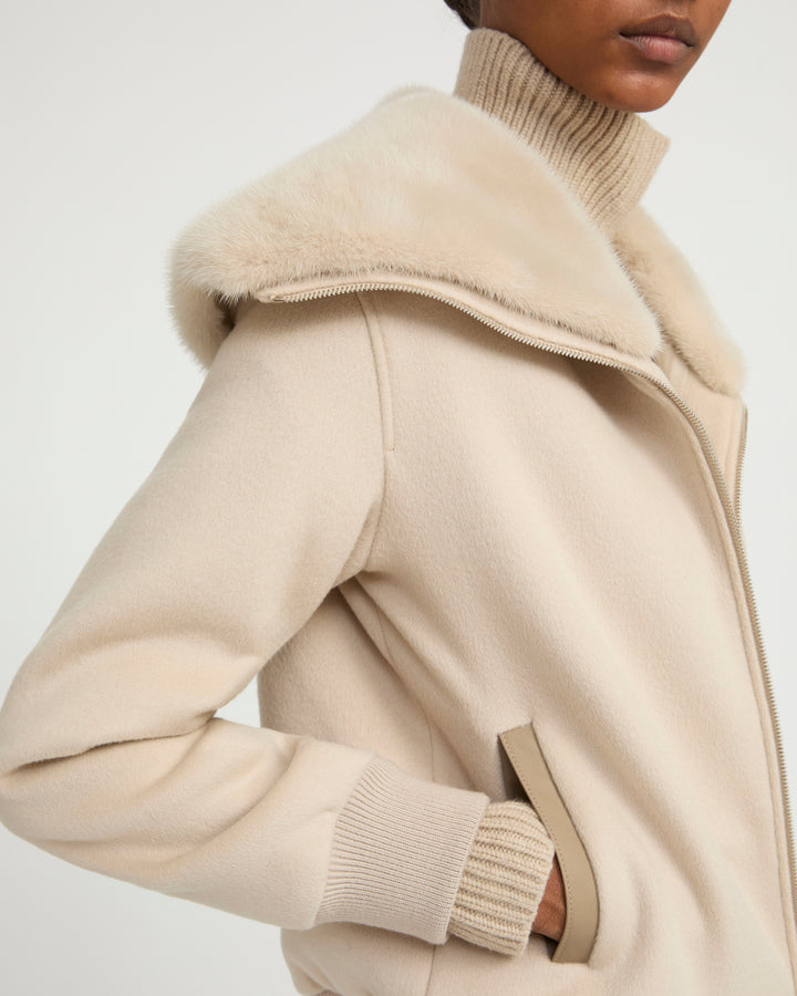 Cashmere-blend cropped blouson with removable mink fur collar