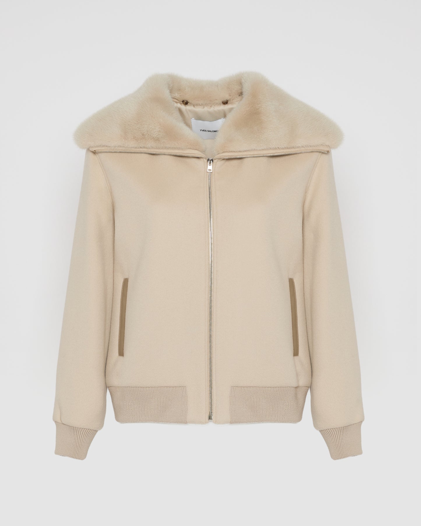 Cashmere-blend cropped blouson with removable mink fur collar