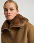 Cashmere-blend cropped blouson with removable mink fur collar