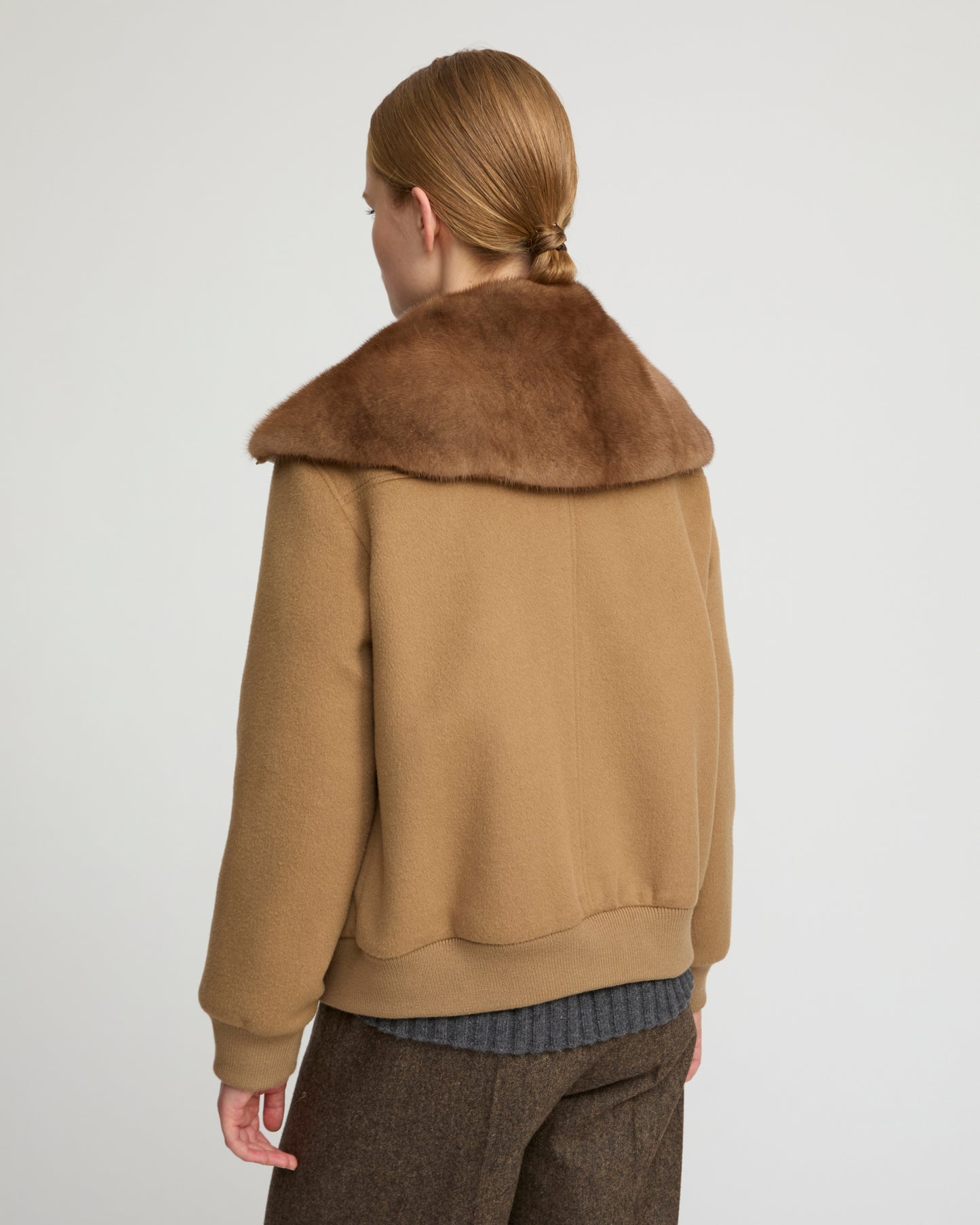Cashmere-blend cropped blouson with removable mink fur collar