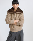 Cashmere-blend cropped blouson with removable mink fur collar