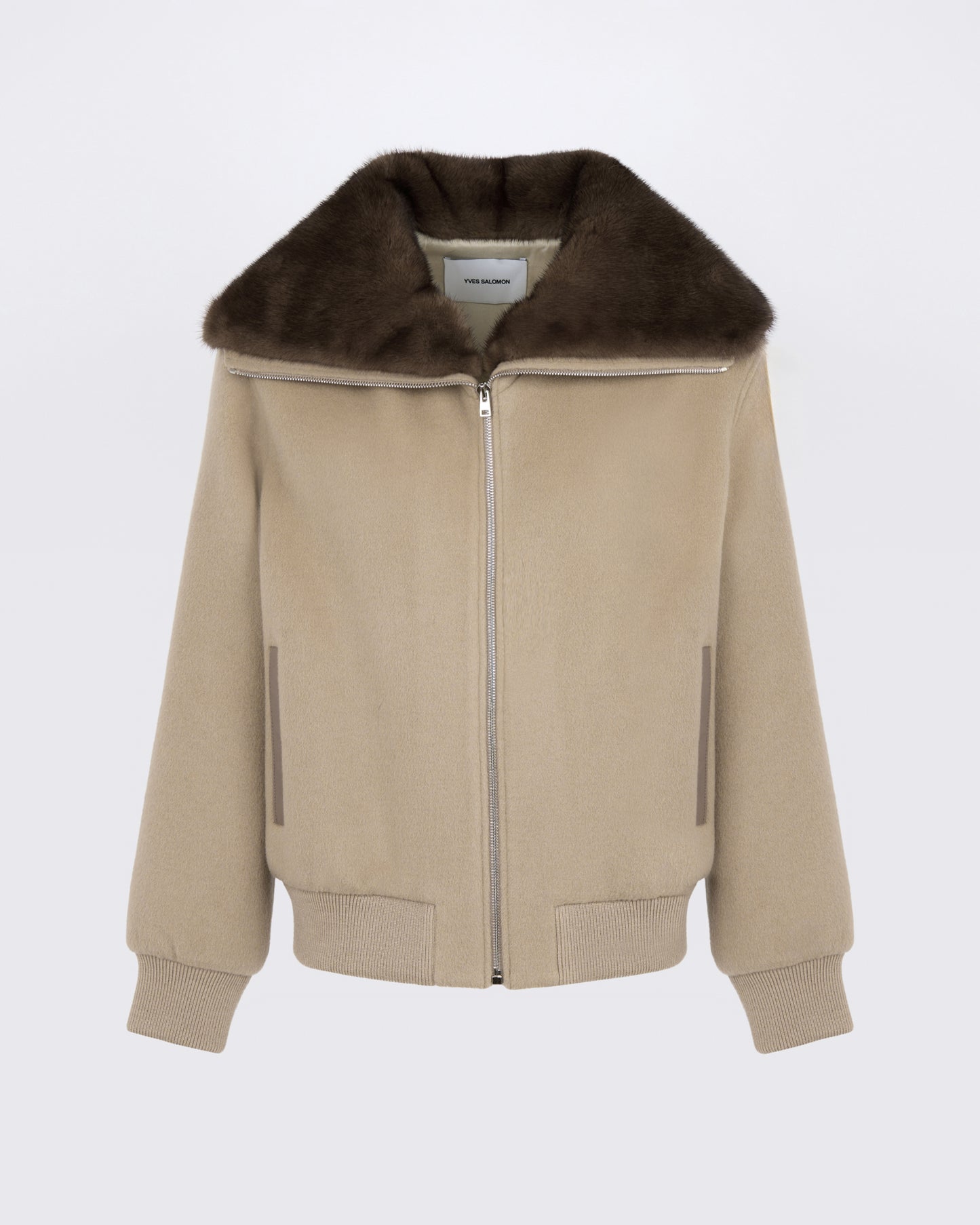 Blouson court en lainage cachemire et col amovible en fourrure de vison - Yves Salomon - Nouvelle collection Automne Hiver