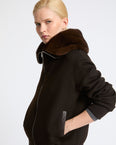 Cashmere-blend cropped blouson with removable mink fur collar
