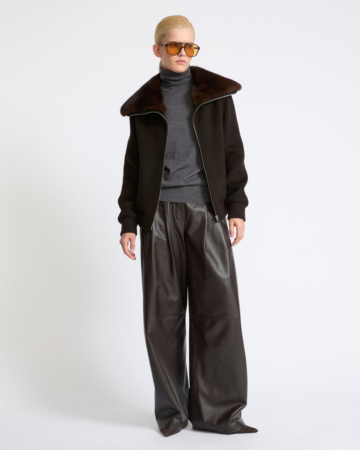 Blouson court en lainage cachemire et col amovible en fourrure de vison- Yves Salomon - Nouvelle collection Automne Hiver