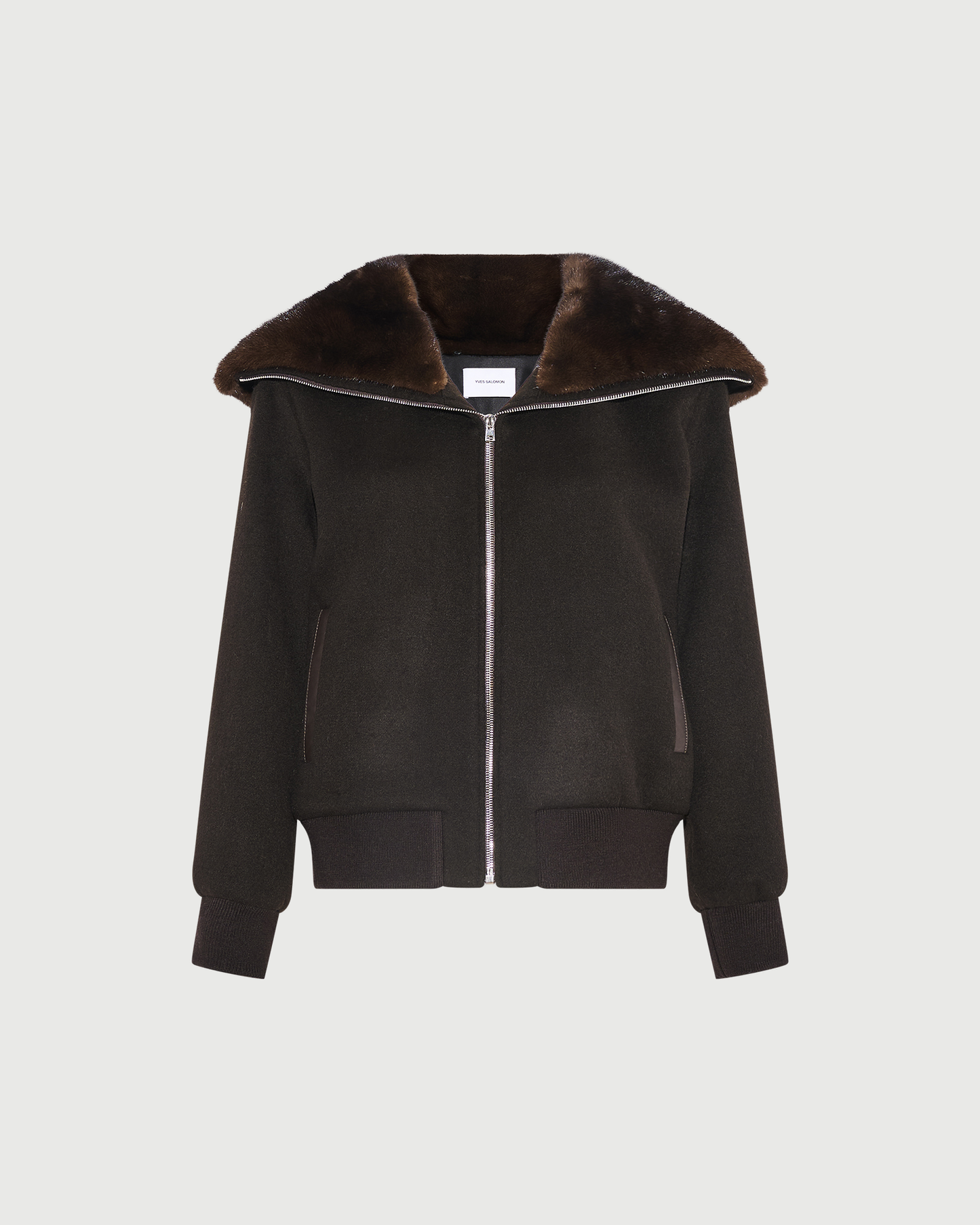 Blouson court en lainage cachemire et col amovible en fourrure de vison- Yves Salomon - Nouvelle collection Automne Hiver