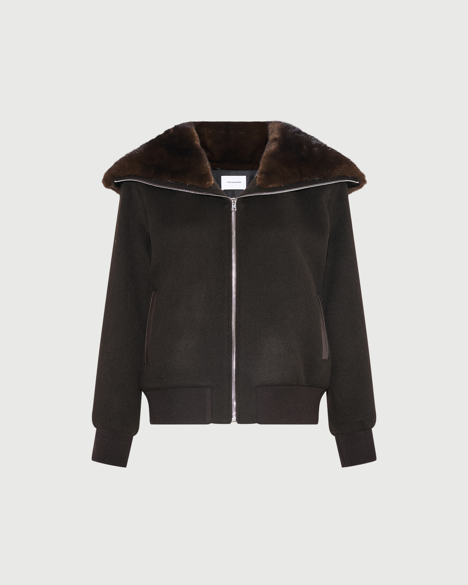 Blouson court en lainage cachemire et col amovible en fourrure de vison- Yves Salomon - Nouvelle collection Automne Hiver