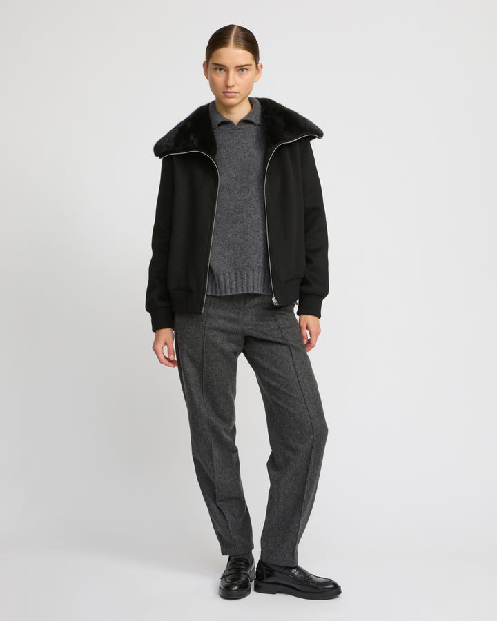 Cashmere-blend cropped blouson with removable mink fur collar
