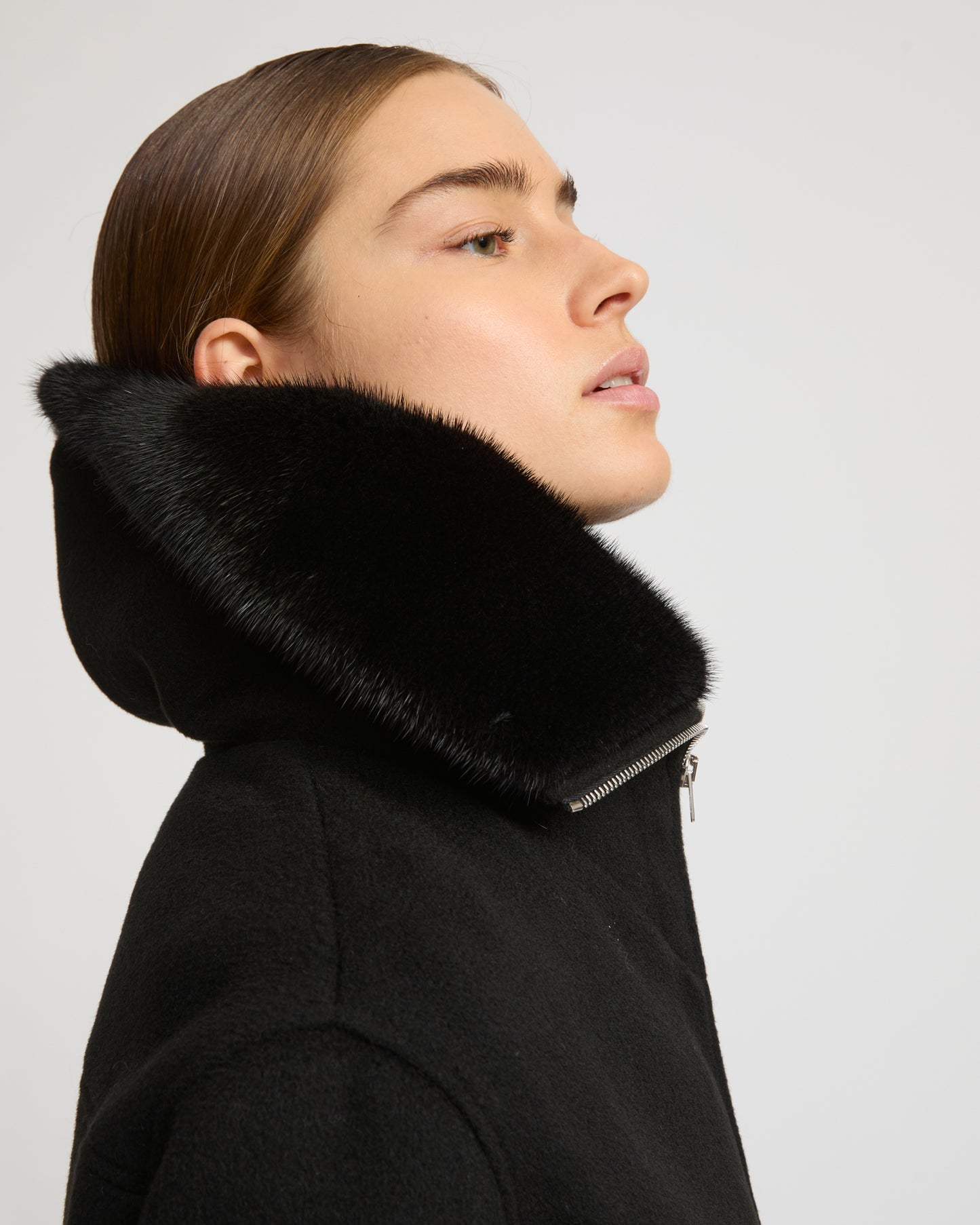 Cashmere-blend cropped blouson with removable mink fur collar