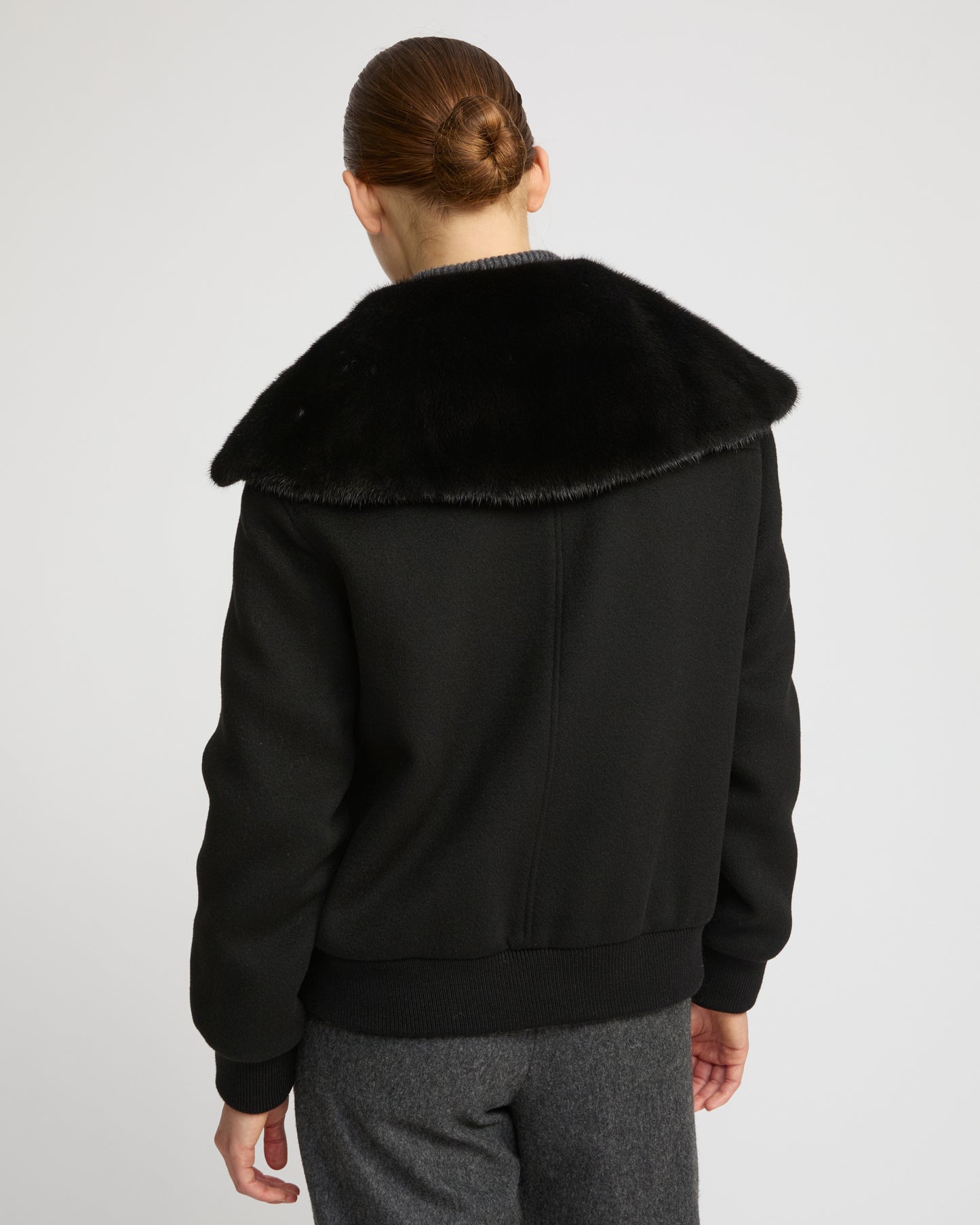 Cashmere-blend cropped blouson with removable mink fur collar
