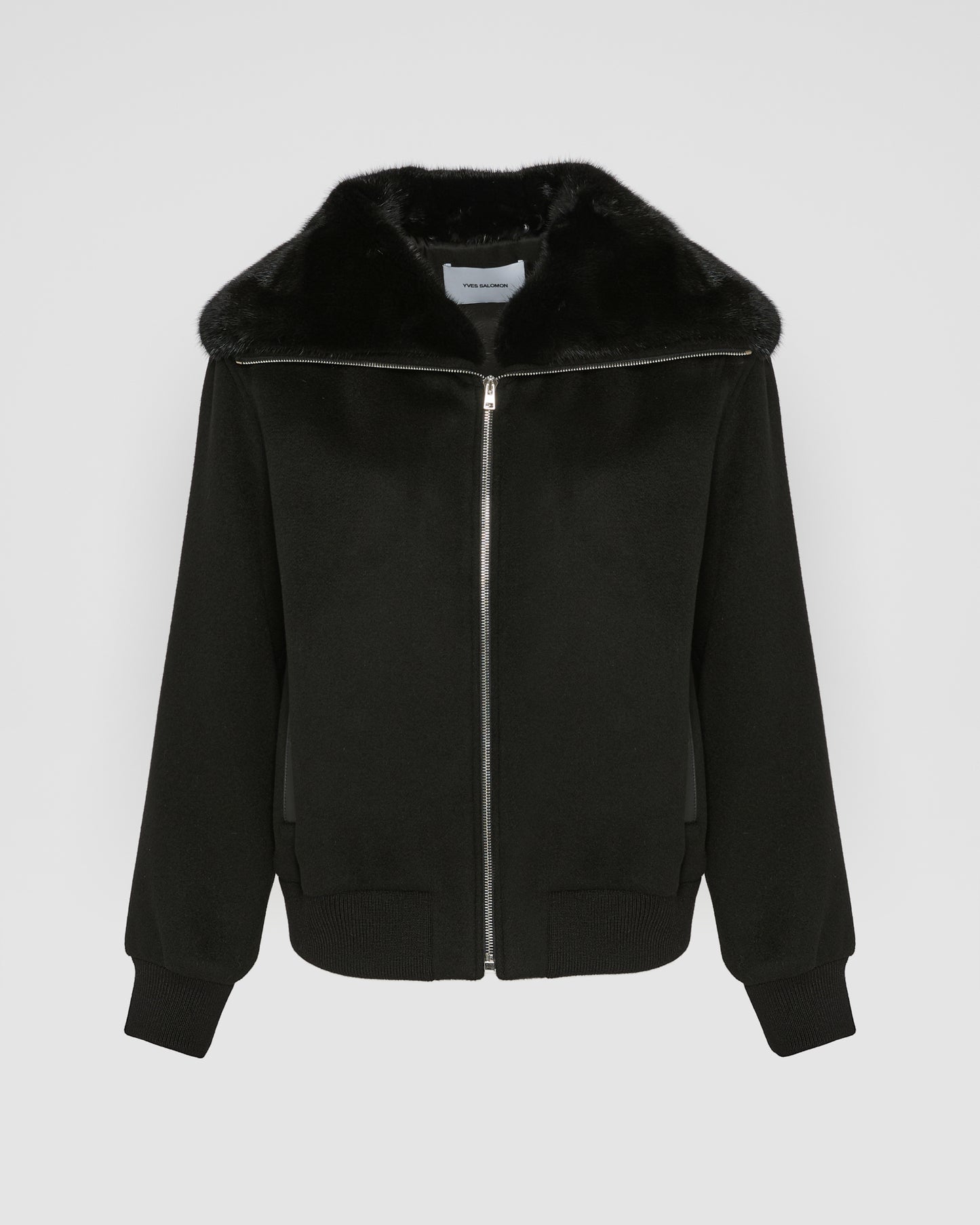 Cashmere-blend cropped blouson with removable mink fur collar