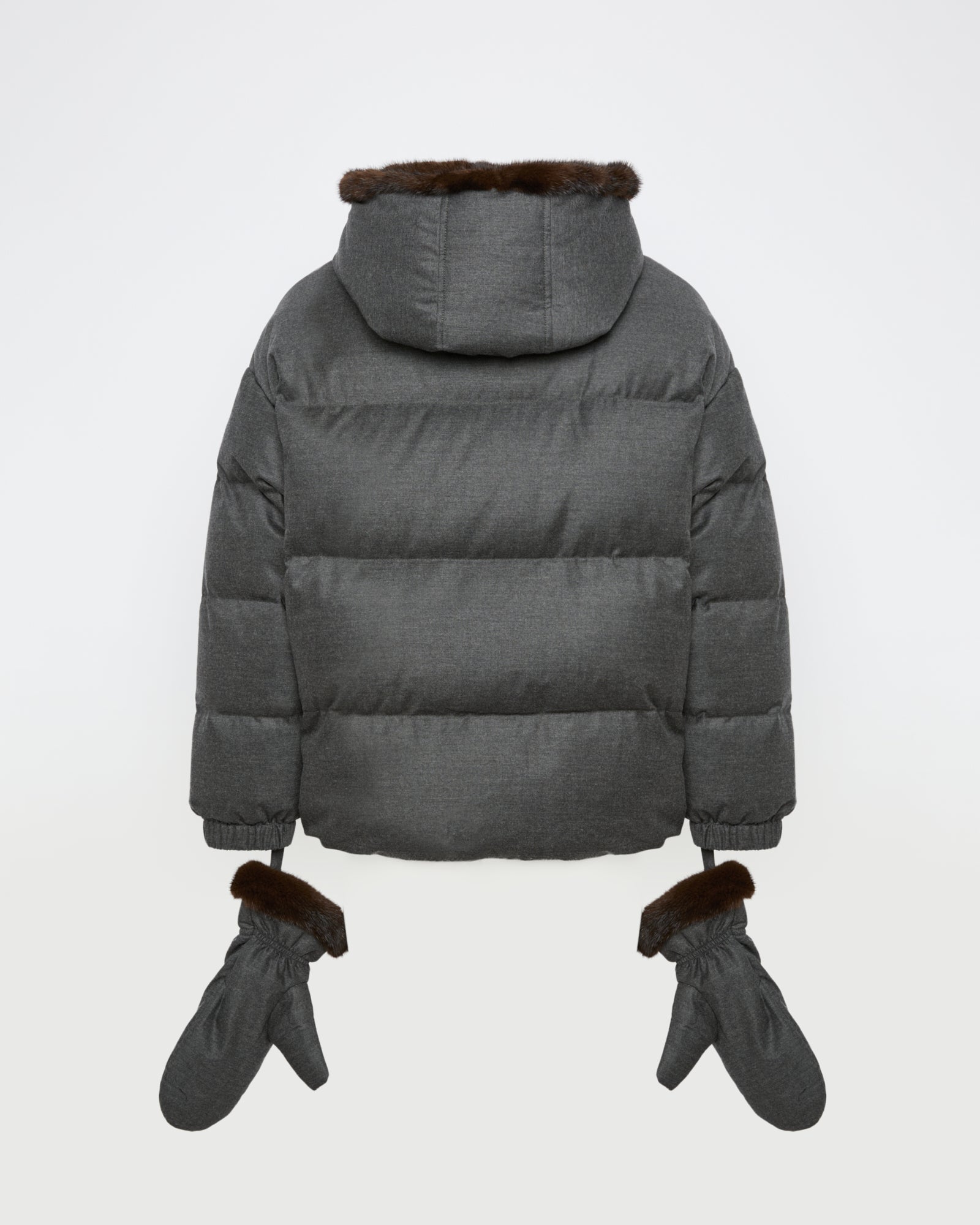 Short down jacket with mink fur & mittens - Gray - Yves Salomon