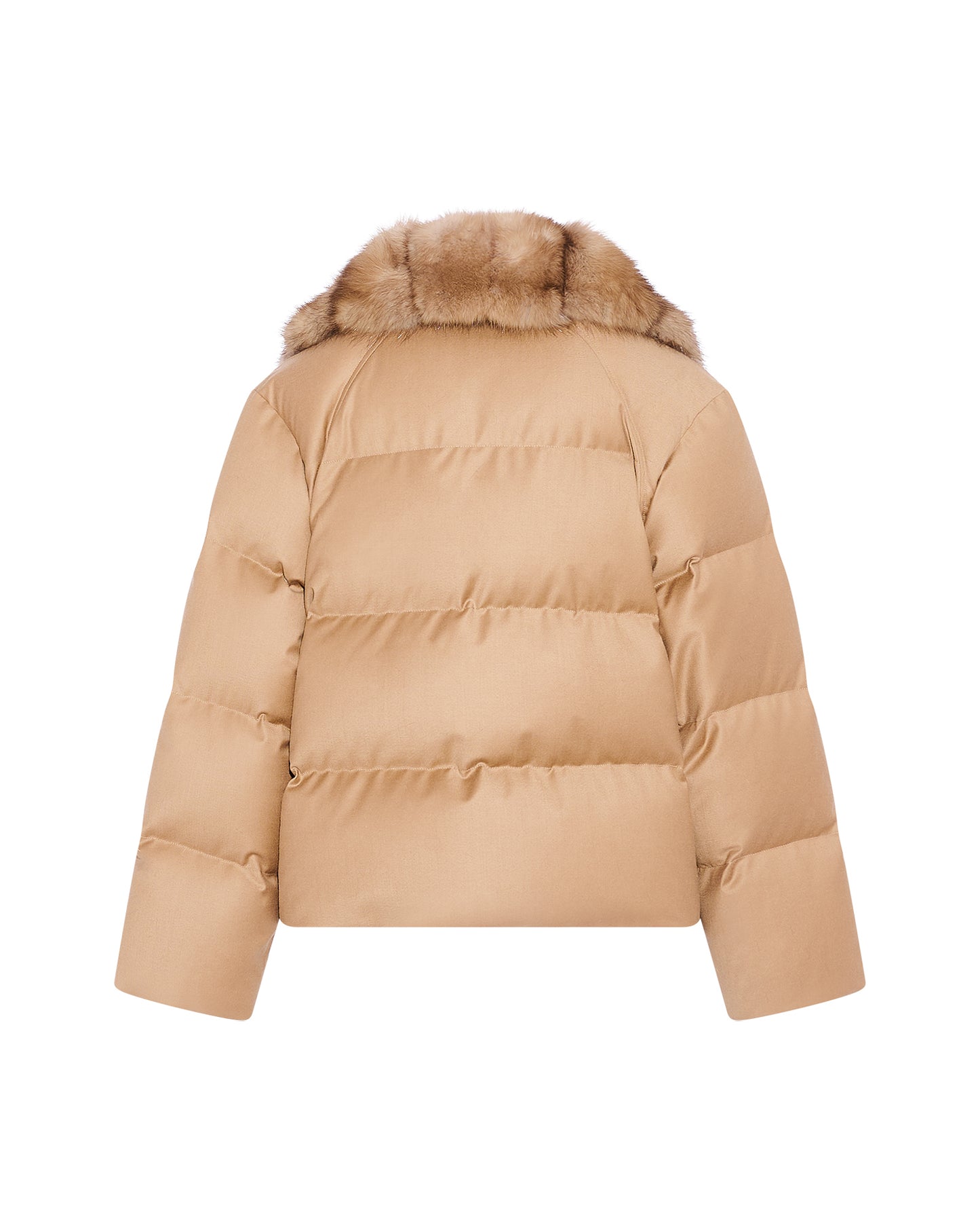 Short flannel down jacket with detachable large sable fur collar