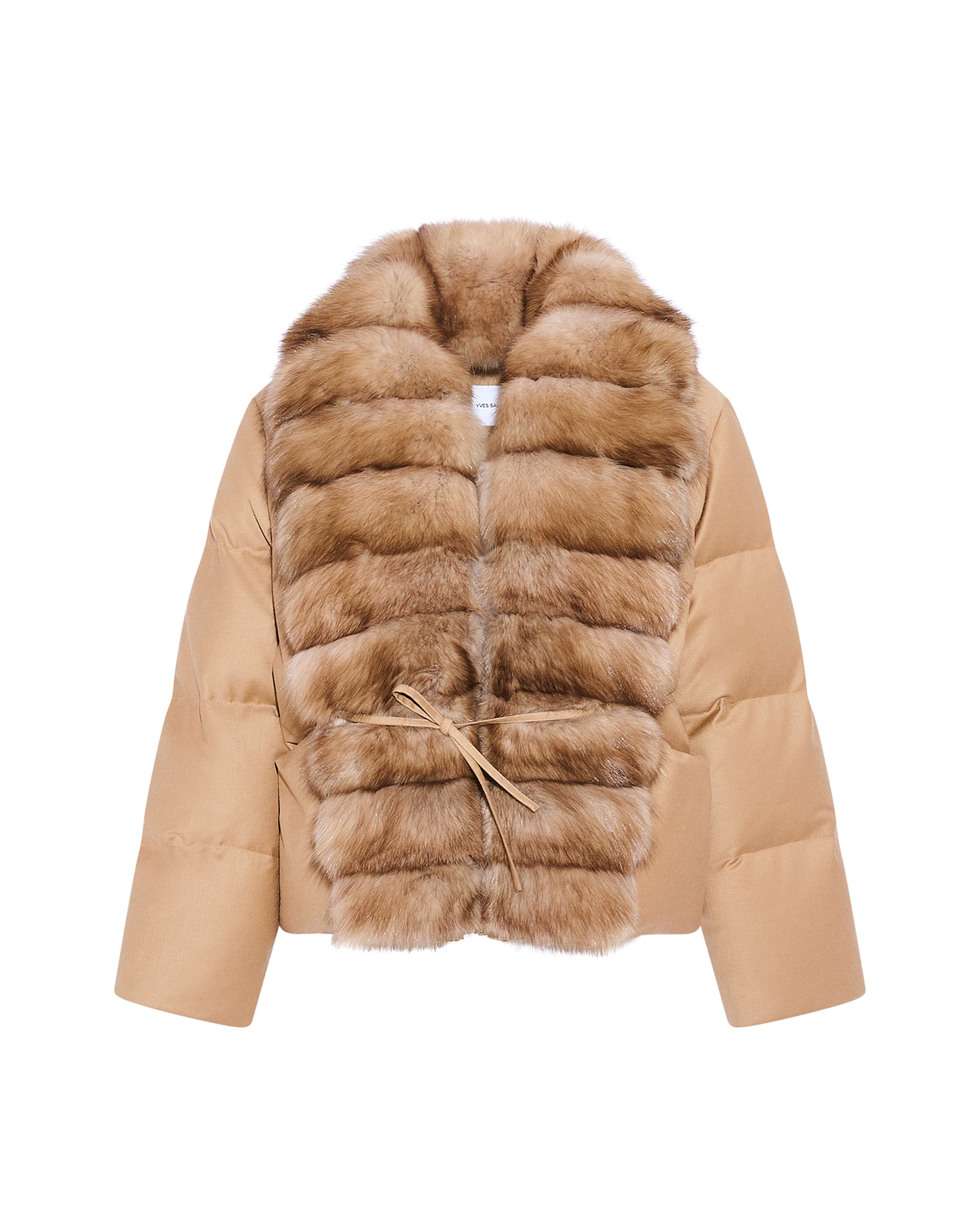 Short flannel down jacket with detachable large sable fur collar