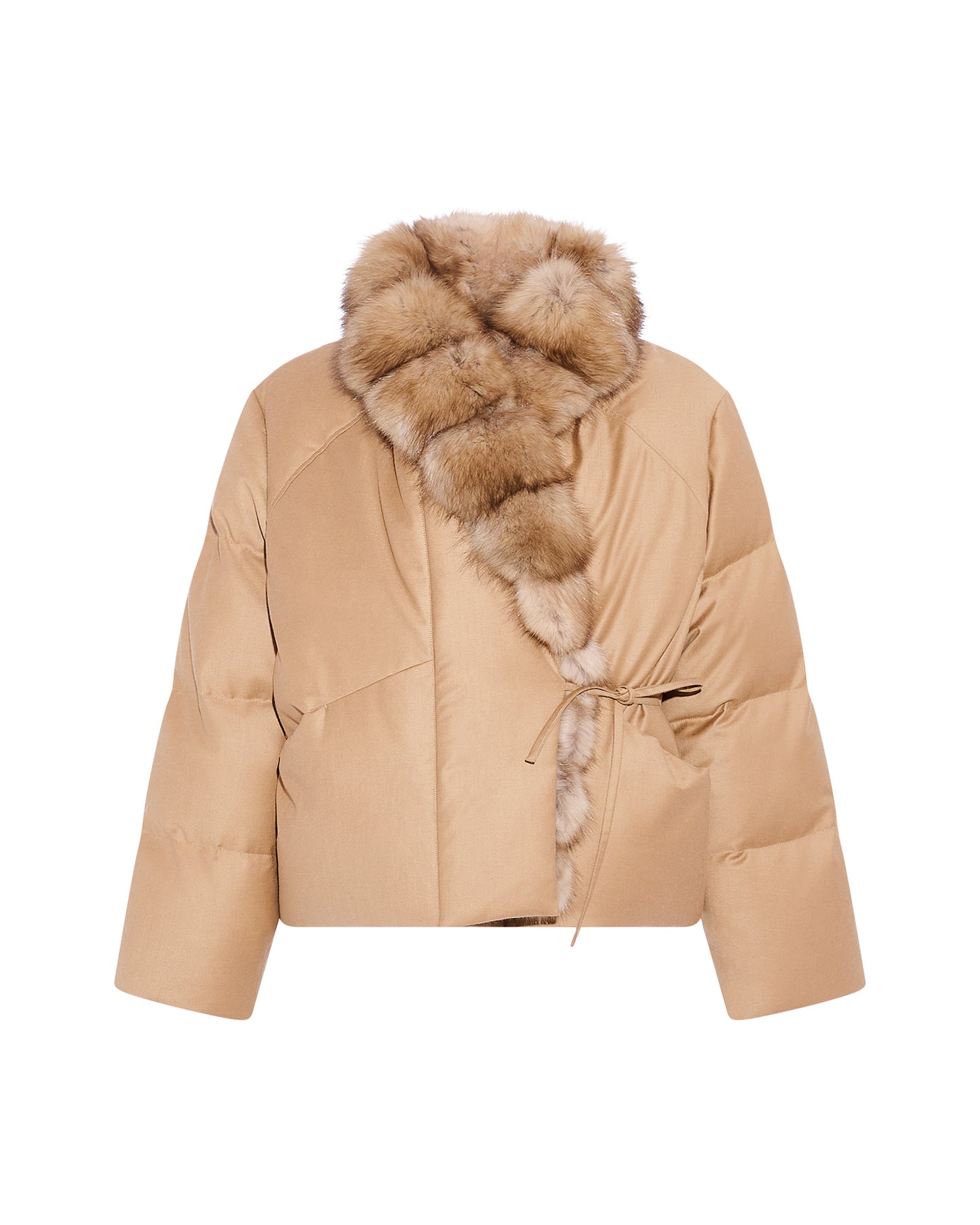 Short flannel down jacket with detachable large sable fur collar
